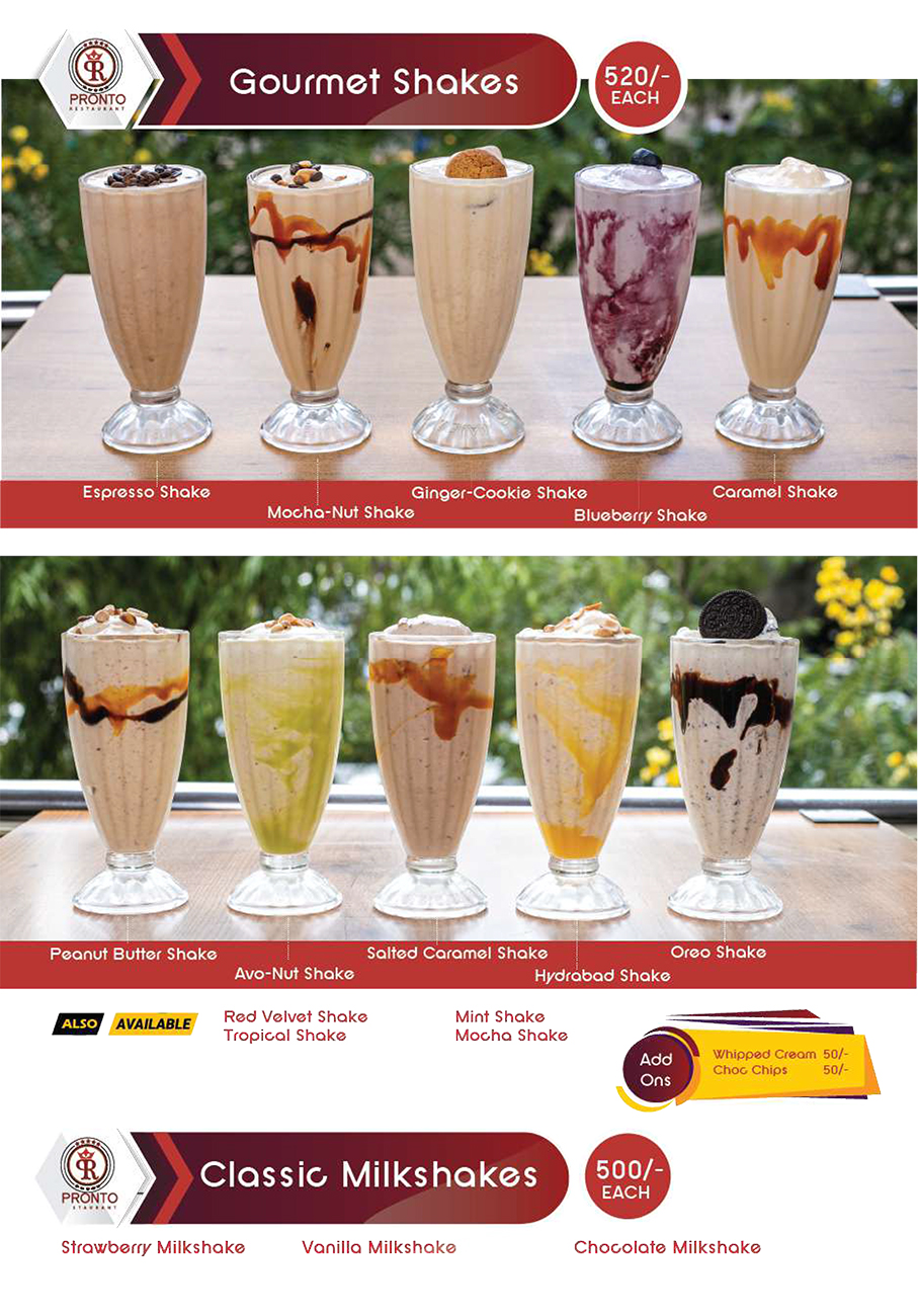 Pronto Restaurant Juices and Drinks